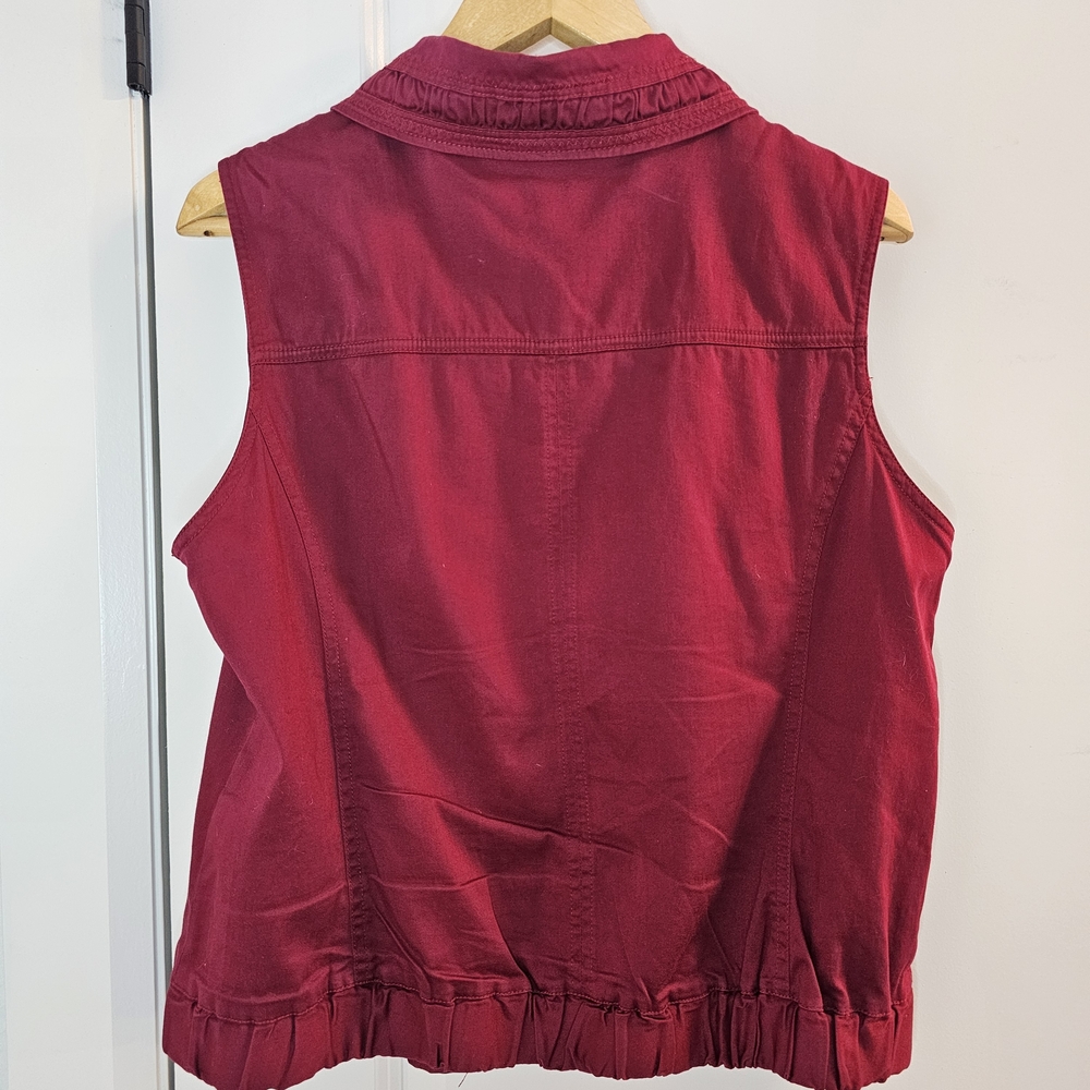 [Christopher & Banks]Red Raspberry Zip Up Ruffle Collar Cotton Blend Vest Large - Picture 6 of 10
